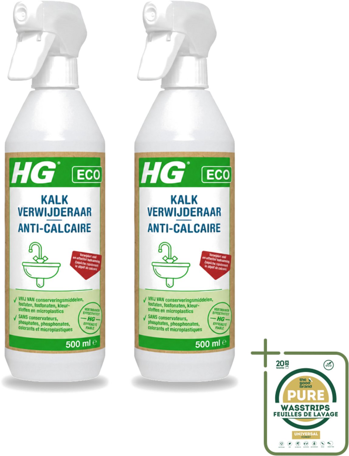 2 x HG ECO - Kalkverwijderaar - Snel & Effectief - Glanzend Resultaat - 500 ml - Wasstrips - Kalkverwijderaar - Kalkaanslag - Milieuvriendelijk - Natuurlijke Ingrediënten - Conserveringsmiddelen