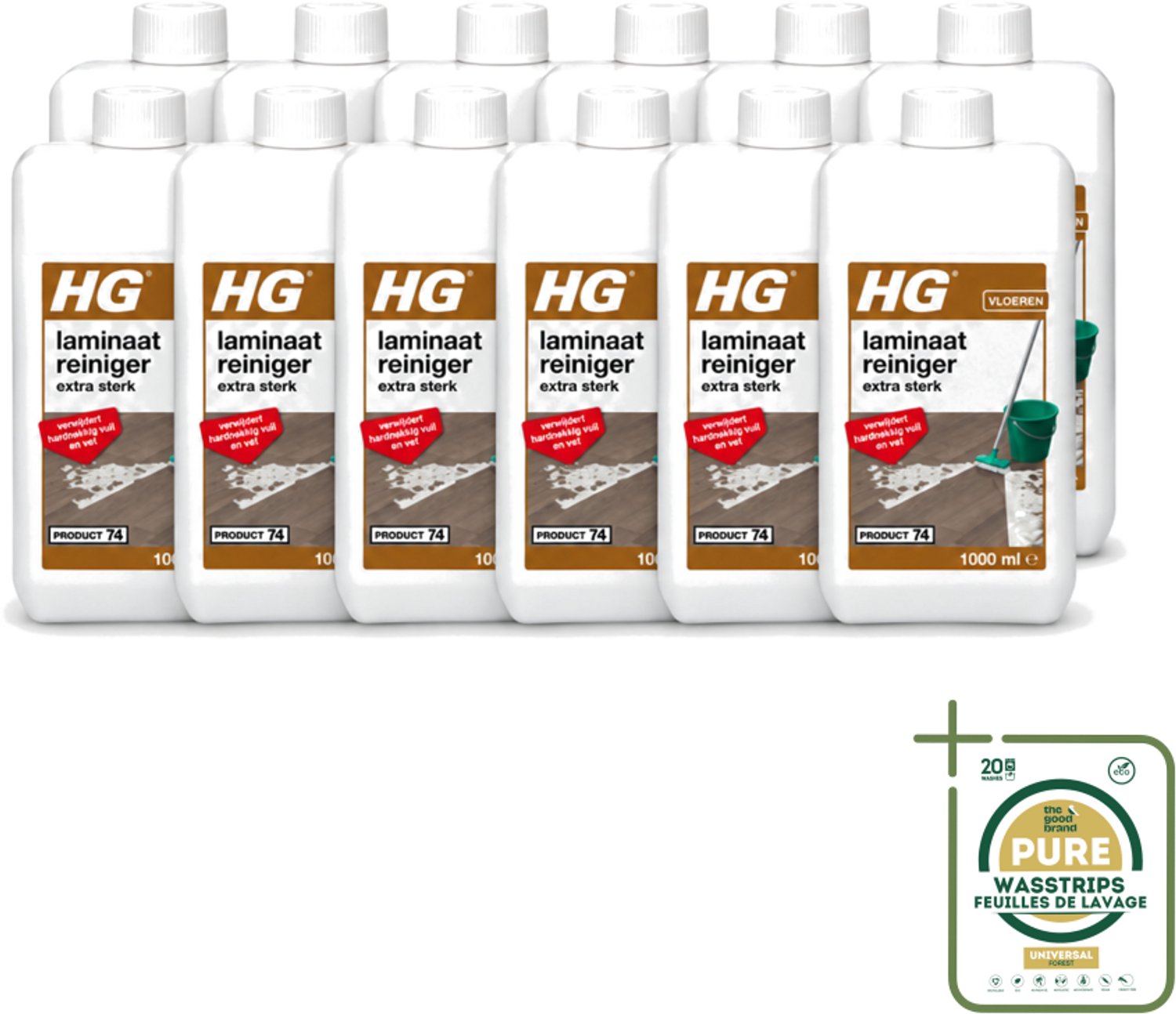 12 x HG - Laminaat, Vinyl & PVC Reiniger - Extra Sterk - Verwijdert Hardnekkig Vuil & Vet - 1L - Wasstrips - Laminaatreiniger - Laminaat Reinigen - Vuil Verwijderen - Vet Verwijderen - Laminaat Beschermer Verwijderen