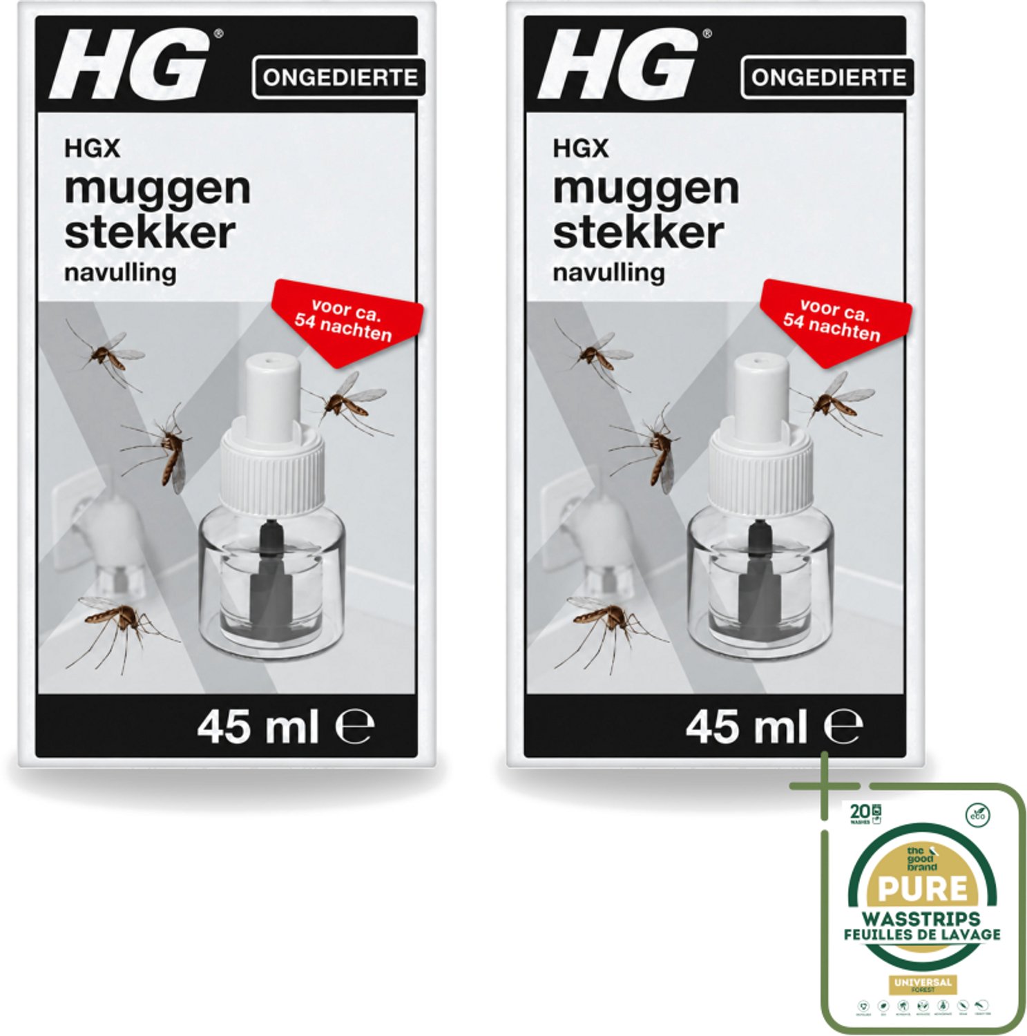 2 x HG X - Muggenstekker Navulling - Continue Bestrijding - 54 Nachten - 45 ml - Wasstrips - Muggenstekker Navulling - Muggen Doodt - Muggen Bescherming - Muggen In Slaapkamer - Reukloze Damp