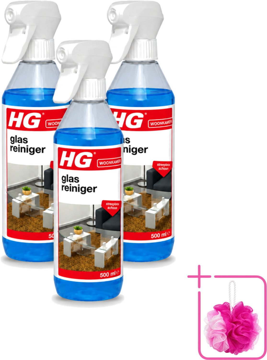 3 x HG - Glasreiniger Spray - Streeploos Schoon - Ontvet & Droogt Snel - 500 ml - Bulkverpakking - Glas reinigen - Douchemop - Streeploos schoonmaken