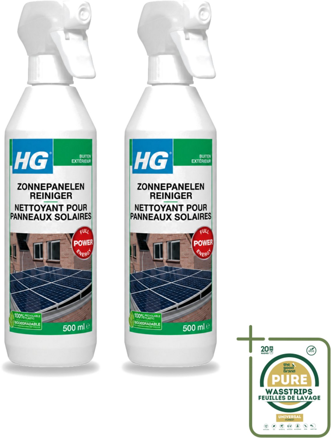 2 x HG - Buiten - Zonnepanelen Reiniger - Vol Energie - 0.5L - Wasstrips - Zonnepanelen Reinigen - Zonnepanelen Schoonmaken - Zonnepanelen Onderhoud - Zonnepanelen Rendement - Zonnepanelen Vuil