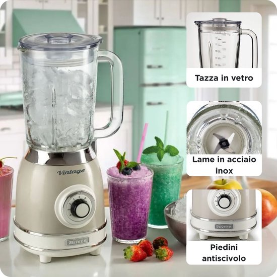 Ariete 0583/03 - Vintage Blender - 1100 Watt - glazen kan - 1,5 liter inhoud - Ice crush - Beige van Ariete — afbeelding 5