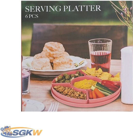 Tapas serveerschalen melamine 29cm rond - 6-delig - Roze