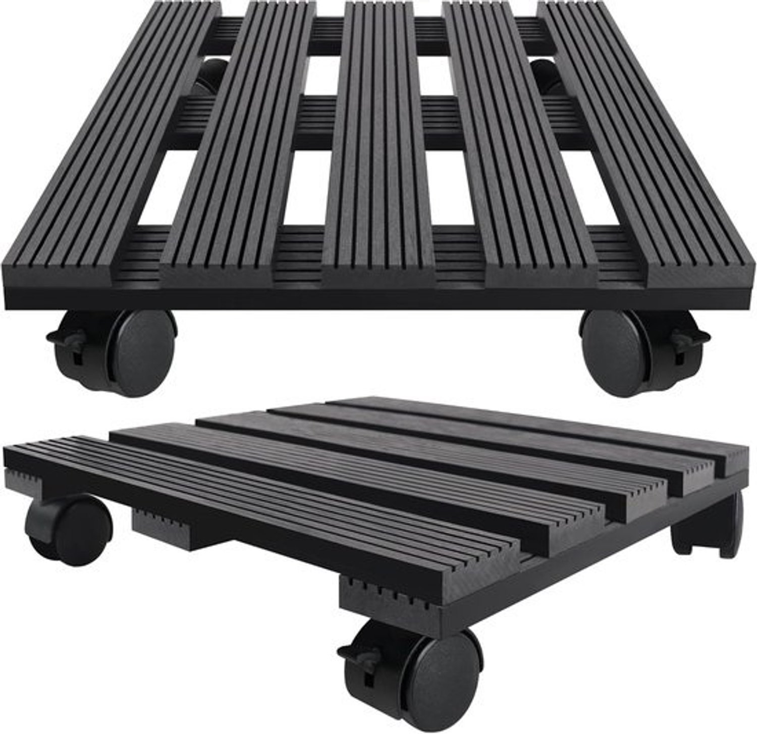 Plantenroller 2 stuks - Bloempot trolley - Tuin verplaatsen - Weerbestendig WPC - 30x30cm vierkant - Antraciet