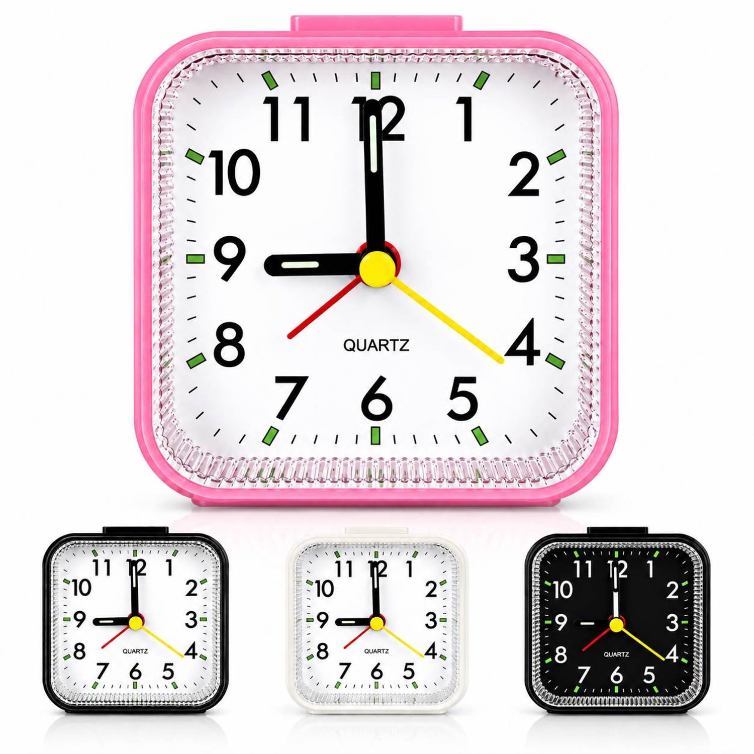 Tolvia Analoge Wekker - Stille Wekker met Snooze en Verlichting - Compacte Tafelwekker op Batterij - 8 x 8 cm - Roze