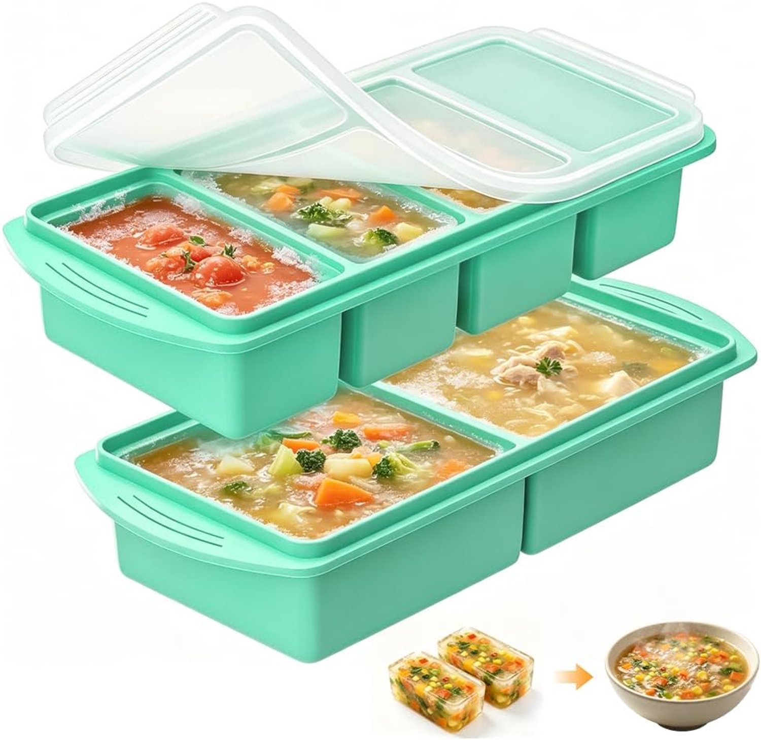 Souper Cubes - 250 ml en 500 ml - siliconen vriesvorm met deksel - ideaal voor soep en bouillon - Vemera