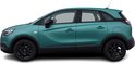 Zijprofiel van een turquoise Opel Grandland X met zwarte accenten.