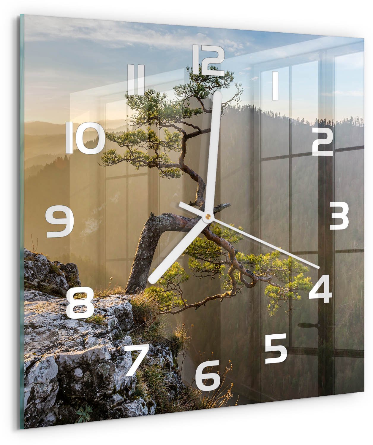 Tulup Wandklok - Sokolica Pieniny Glazen Klok Met Print - 30x30 cm - Groente Wandklok Glas Met Motief - Witte handen - Vierkante Klok - Wandklok Glas Decoratie - Gekleurde Glazen Klok