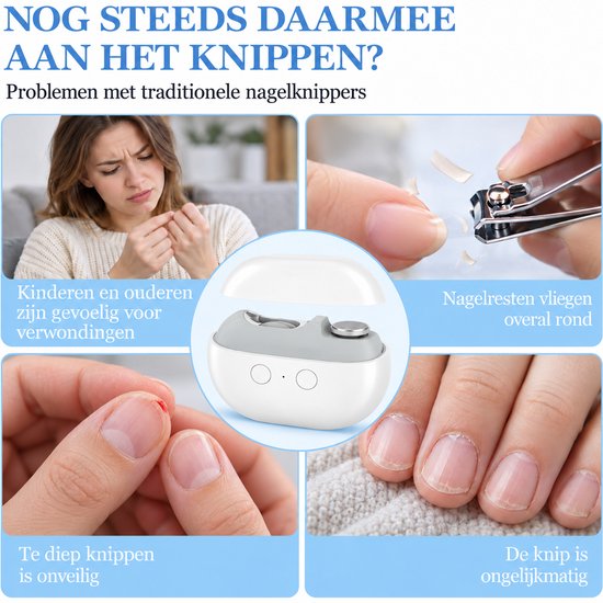 Vergelijking: nadelen van traditionele nagelknippers versus de witte elektrische nagelknipper.