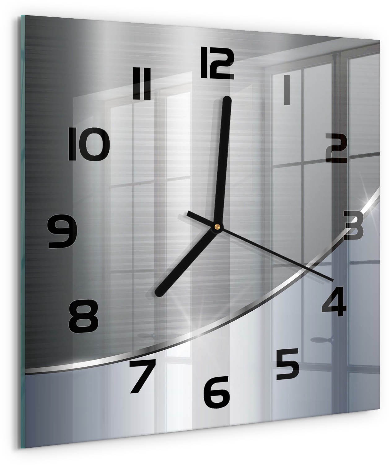 Tulup Wandklok - Metaalabstractie Wandklok Glas Met Motief - 30x30 cm - Zilver Decoratieve Glazen Klok - Zwarte handen - Vierkante Klok - Gekleurde Glazen Klok - Glazen Klok Met Print