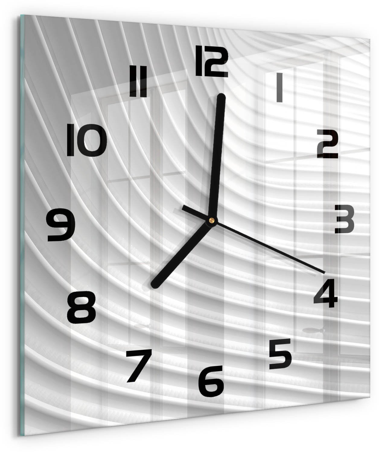 TULUP Wandklok - Lijnen van abstractie Decoratieve Glazen Klok - 30x30 cm - Wit Glazen Wandklok Design - Zwarte handen - Vierkante Klok - Glazen Klok Met Print - Wandklok Glas Met Motief