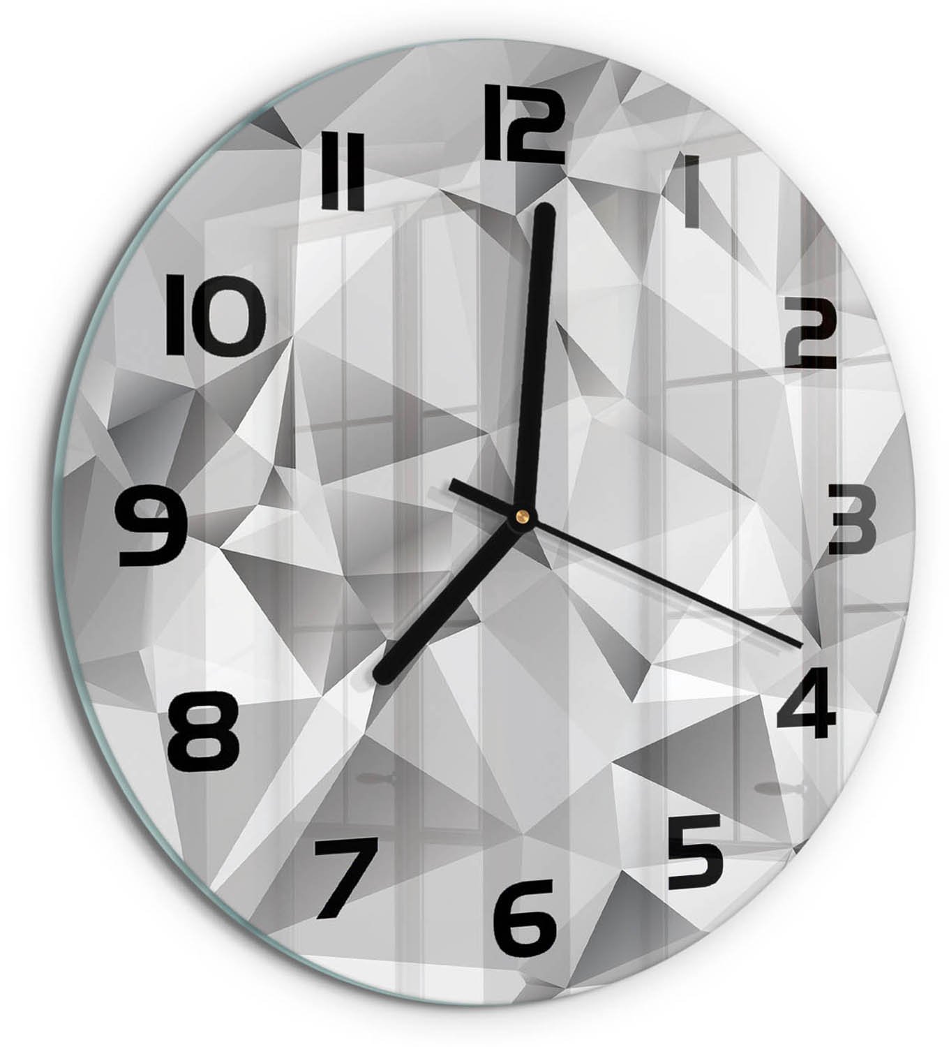 TULUP Wandklok - 3D-abstractie Wandklok Glas Met Motief - fi30 cm - Grijs Decoratieve Glazen Klok - Zwarte handen - Ronde Klok - Gekleurde Glazen Klok - Glazen Klok Met Print