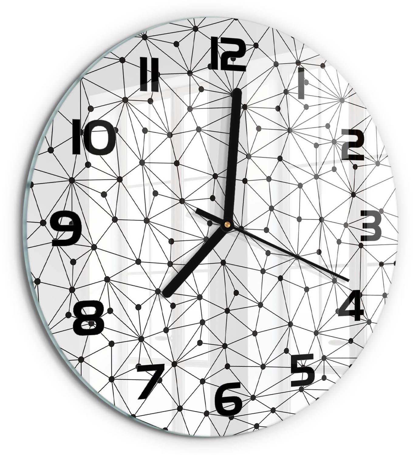 TULUP Wandklok - Lijnen en cirkels Glazen Klok Met Print - fi30 cm - Zwart-wit Wandklok Glas Met Motief - Zwarte handen - Ronde Klok - Wandklok Glas Decoratie - Gekleurde Glazen Klok