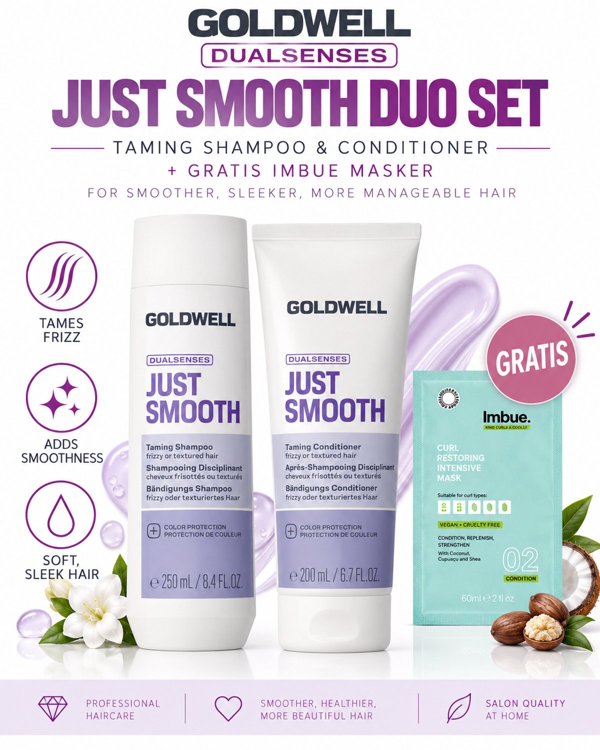 Goldwell Dualsenses Just Smooth Shampoo & Conditioner + Gratis Imbue Masker
