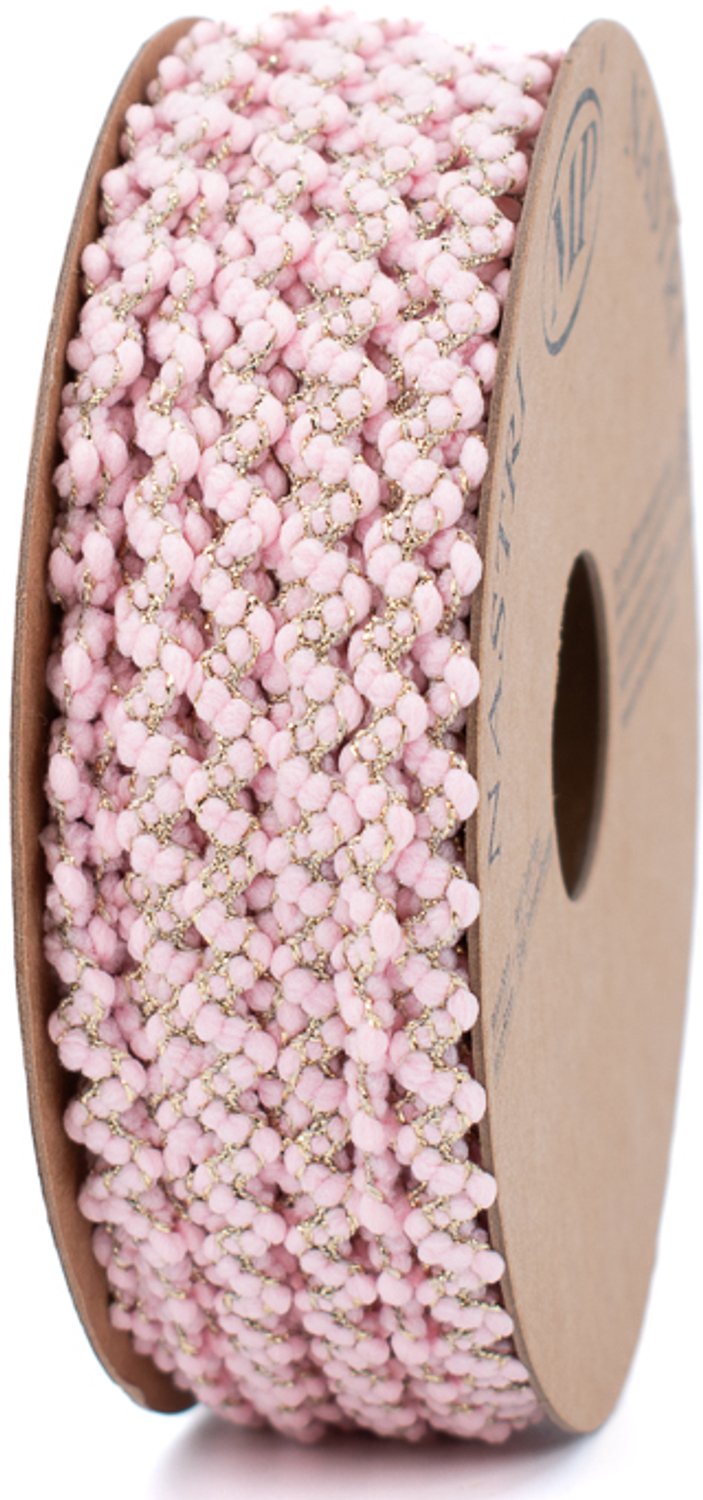Kerstlint - cadeaulint - roze met gouden golven - 5 mm x 15 meter