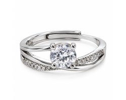 Zilvaré Elin Ring Dames – Verstelbare Ring met Zirkonia Steen – Zilverkleurig – Verzilverd – Cadeau voor Haar