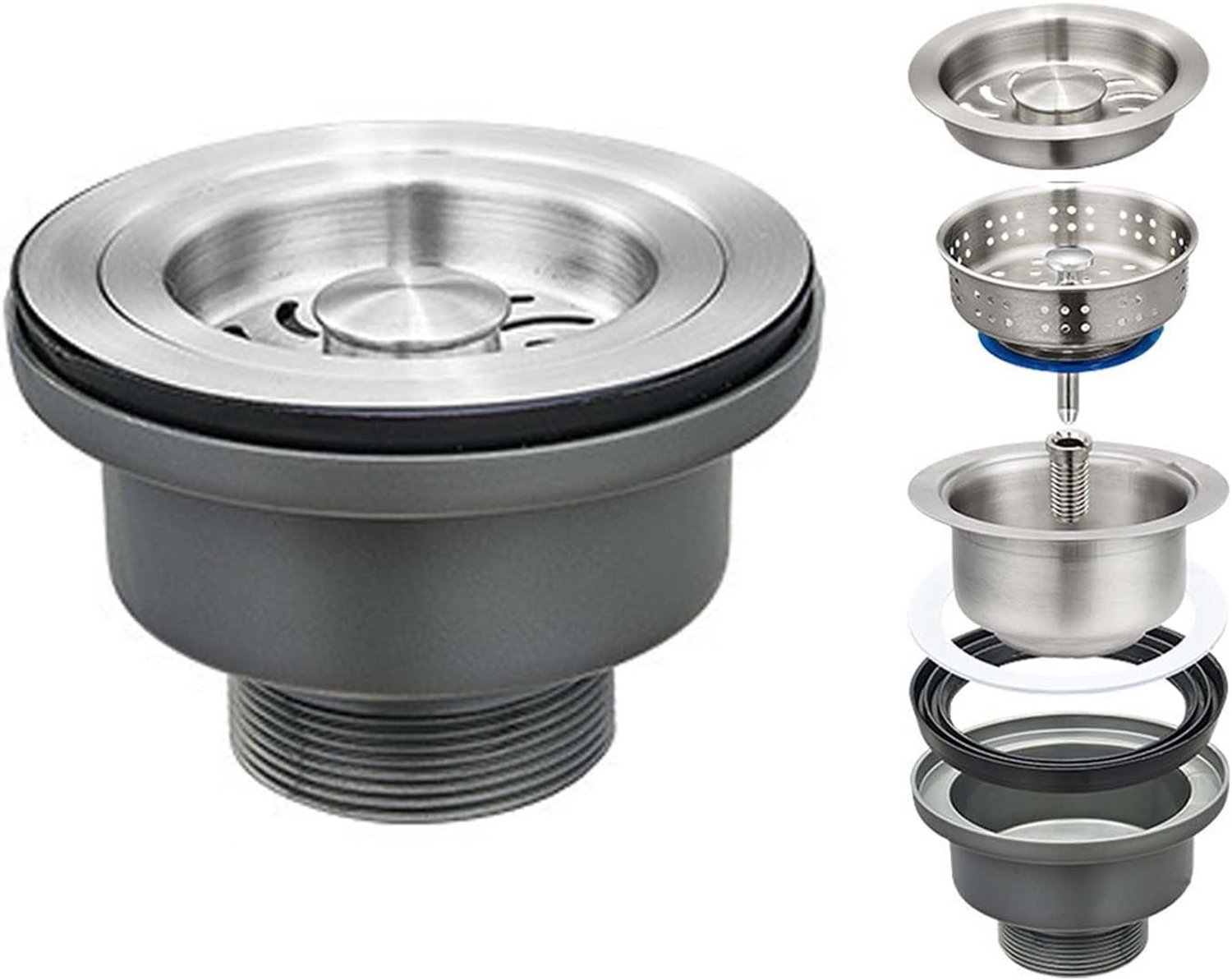 Gootsteenafvoer 3-1/2 inch - 304 RVS - Met Afdichtdeksel - Geschikt voor Keuken en Badkamer - ShopVlot