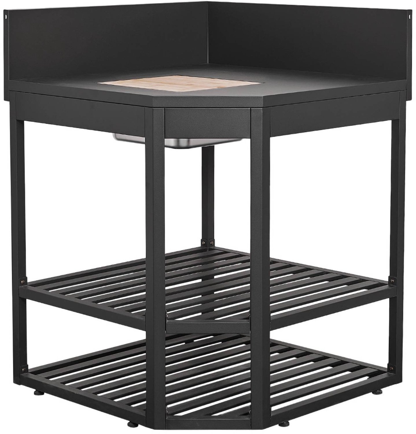 sweeek - Buitenkeuken hoekmodule met ijsklontjesbak en houten plank van staal l80cm - thira