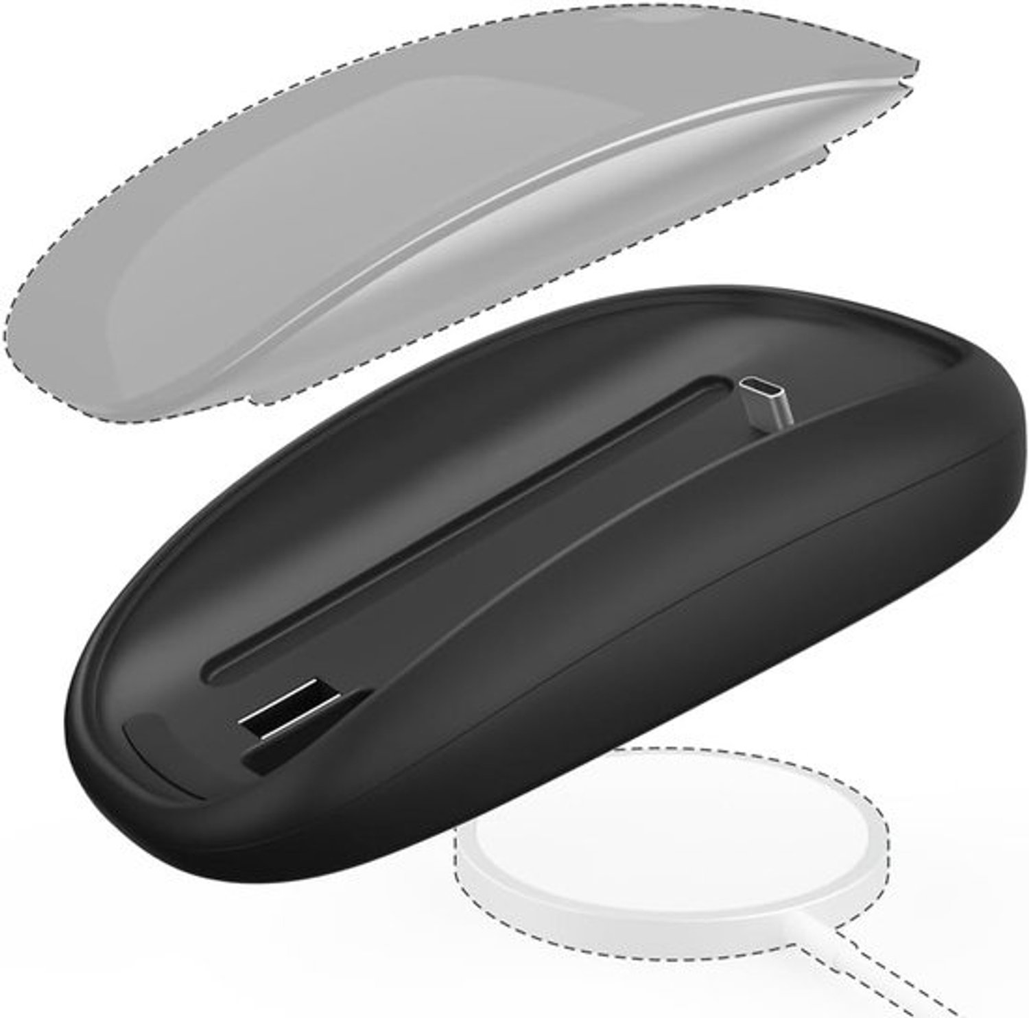 Muis Oplader - Draadloze Lader - Comfortabel Werken - Ergonomische Basis - USB C - Zwart