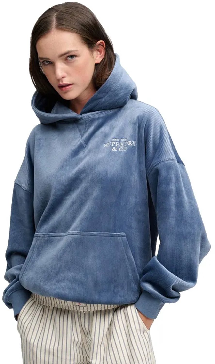 Superdry - Drop Needle Velour Hoodie Relaxed Pasvorm - Dames - Hoodies