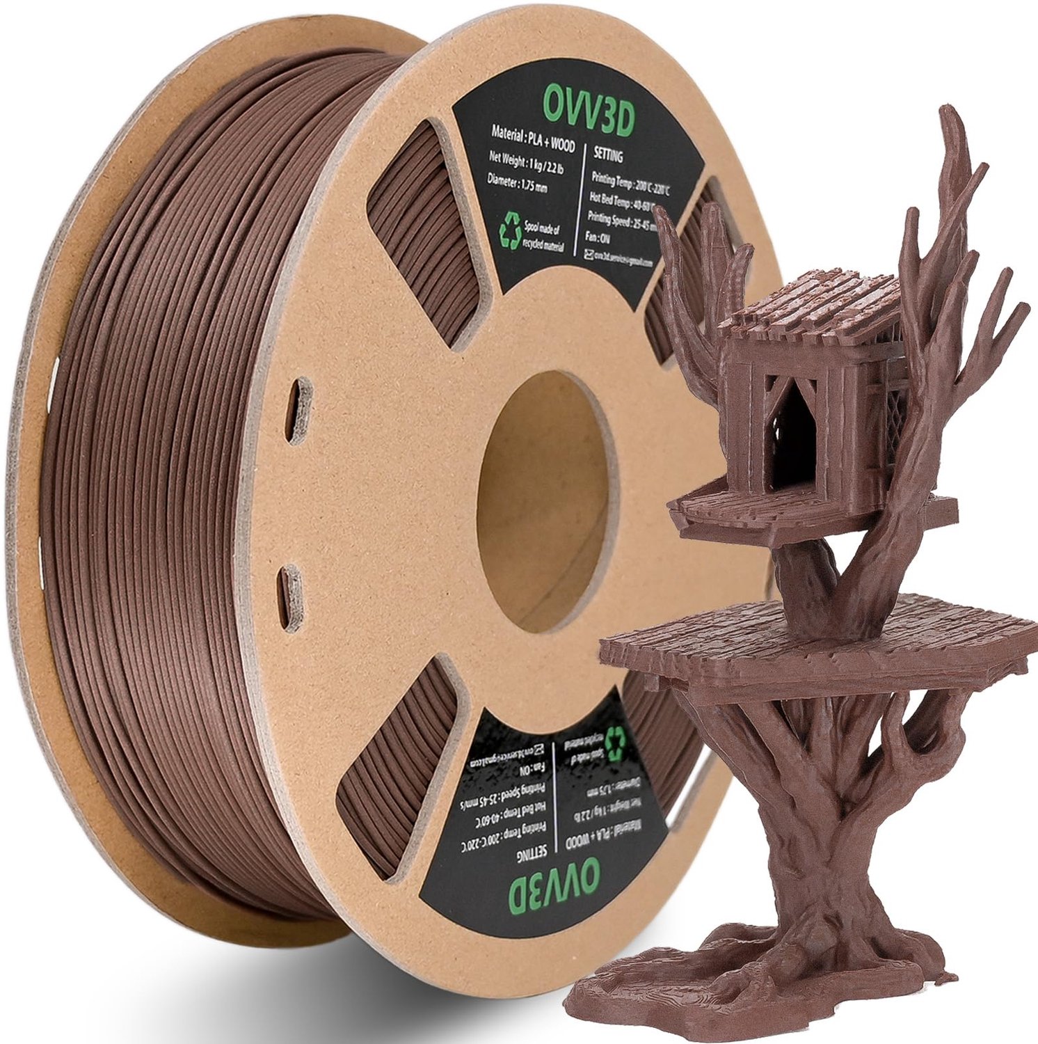OVV3D Wood PLA Filament 1.75mm 1kg, Walnut Wood 3D Printer Filament (Over 30% Real WoodFiber), Matte and Frosted High - ShopVlot