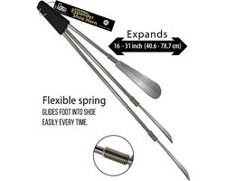 FootMatters Expander Shoe Horn Extra Long Handle Stainless Steel Twist to Lock - Extends 40 cm to 79 cm - 2 Pack