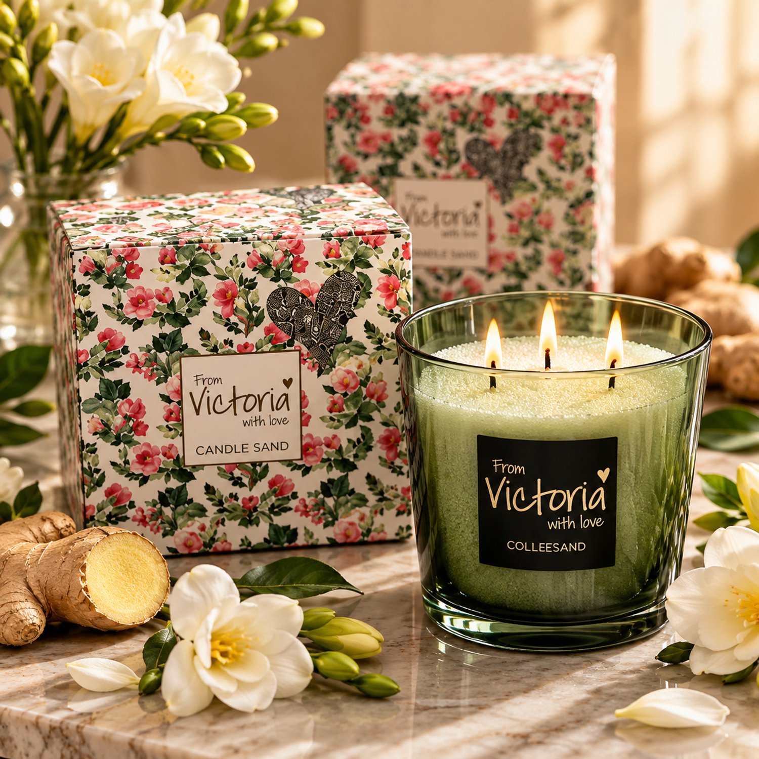 Victoria With Love Candle sand PEARL / geparfumeerd kaarsenzand 350 gr + 8 wieken