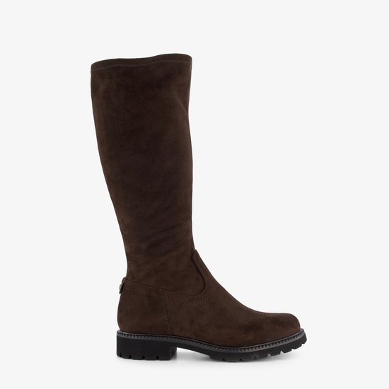 Bruine Tamaris stretchlaars voor dames met grove profielzool, zijaanzicht.