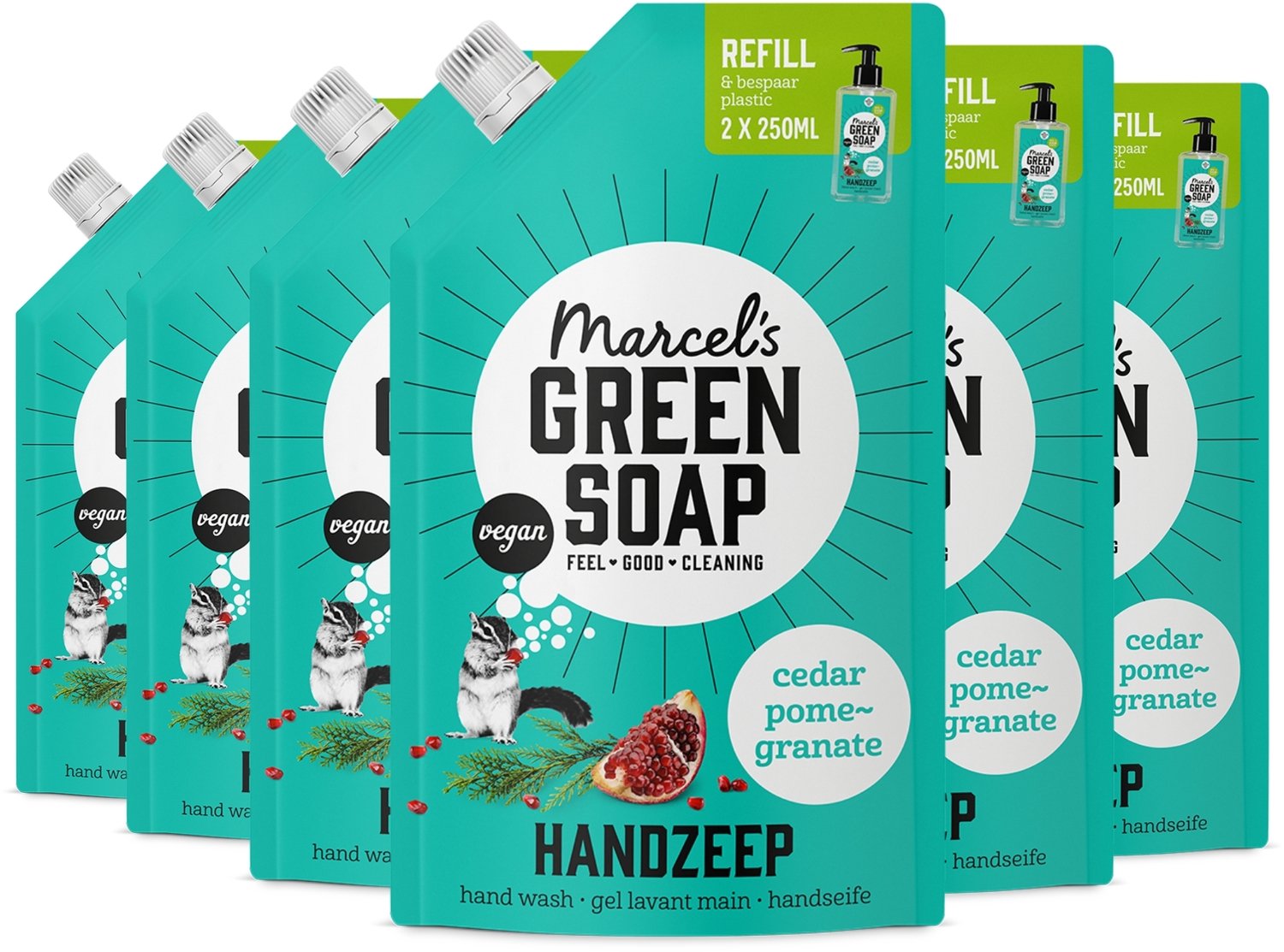 Marcel's Green Soap Handzeep Navulling - Ceder & Granaatappel - 6 x 500ml
