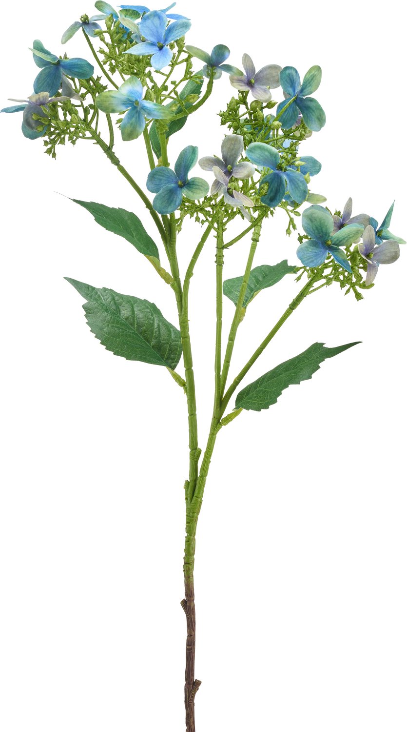 Easyplants | Kunstbloem Wilde Hortensia 62 cm blauw/groen | Zijde | Nepbloemen | groen | Onderhoudsvrij | Kant-en-klaar