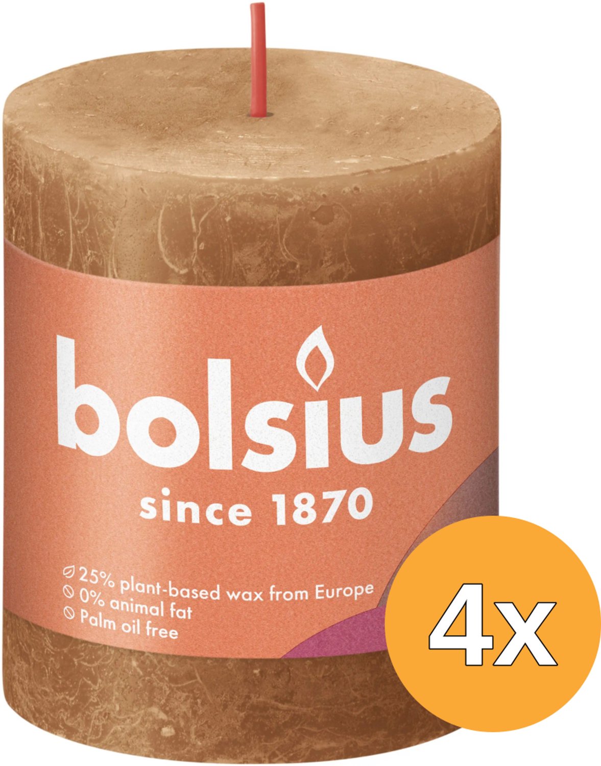 Bolsius Stompkaarsen Shine 4 st rustiek 80x68 mm spice brown