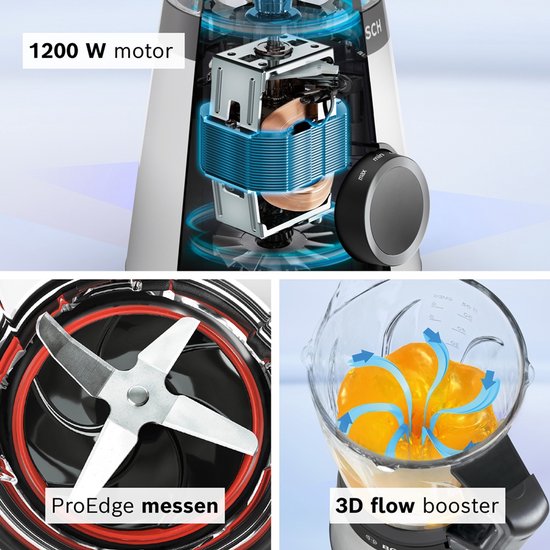 Bosch Serie 4 MMB4194S - Blender - 1,5L - VitaPower - 1200W - 10 jaar motorgarantie - Met veiligheidsdeksel - Zilver van Bosch — afbeelding 2
