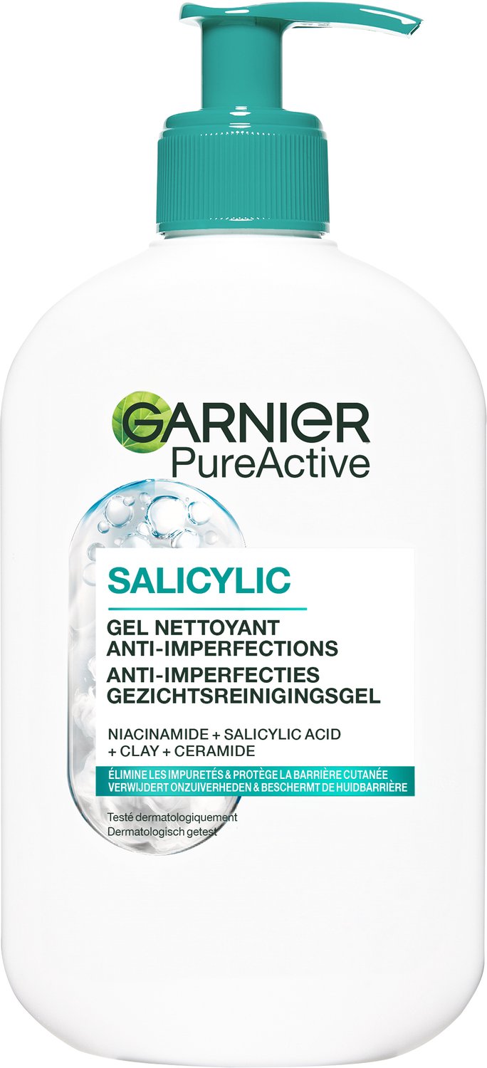 Garnier PureActive Salicylic Anti-Imperfecties Gezichtsreinigingsgel – met Niaciamide, Salicylzuur, Klei & Ceramide – Verwijdert onzuiverheden & Beschermt de huidbarrière - 250ml