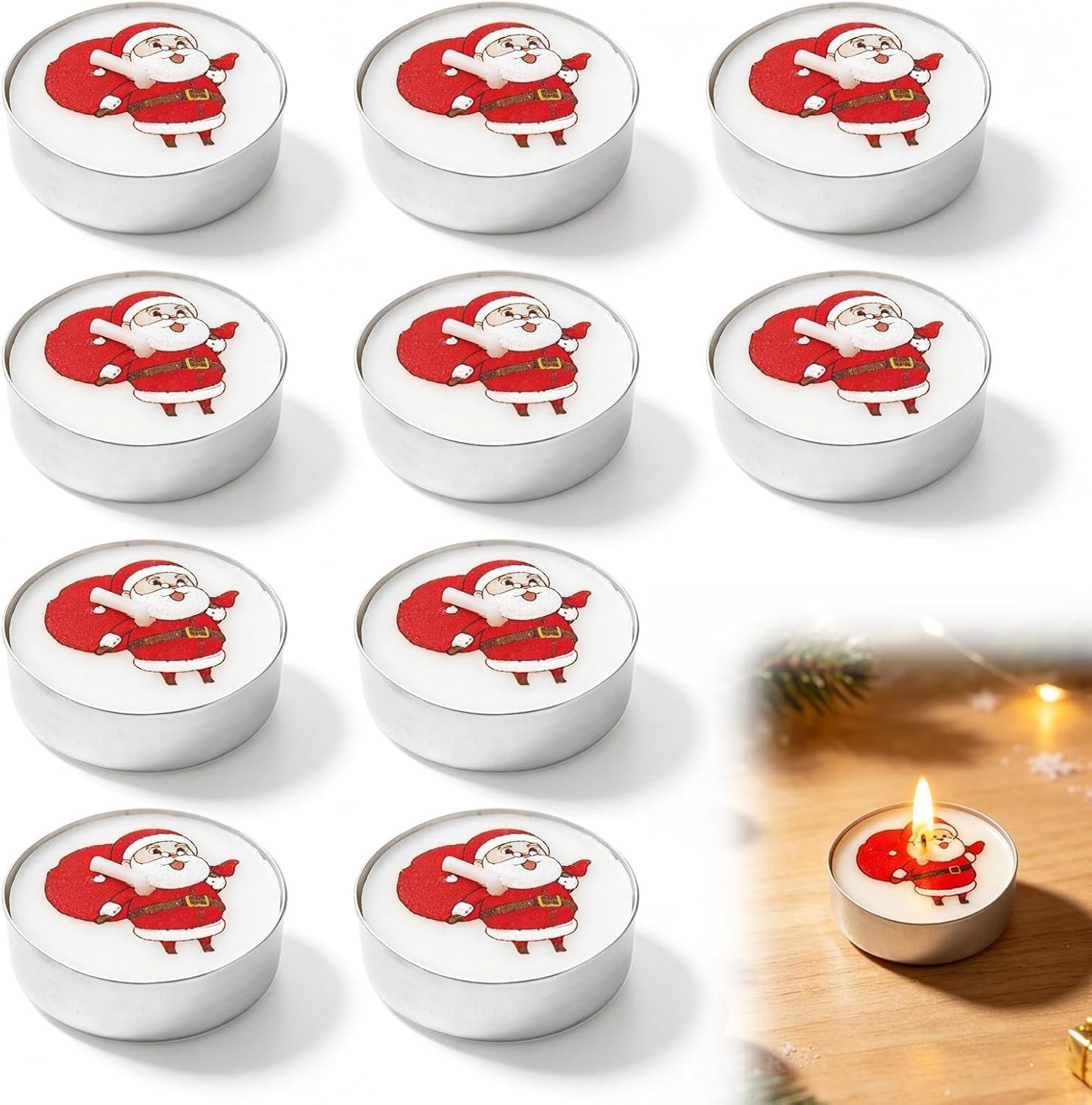 Theelichtjes Set - Multicolor - 10 stuks - Met Kerstmotieven - Voor Feestelijke Decoratie