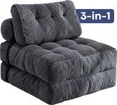 Moeve Slaapbank 1 persoons - 3 in 1 - Comfortabel & Makkelijk in gebruik - Logeerbed opbouwbaar - Ingeklapt 85x85x45cm - Uitgeklapt 190x85x20cm - Bedbank - Slaapstoel - Zetelbed - Grijs