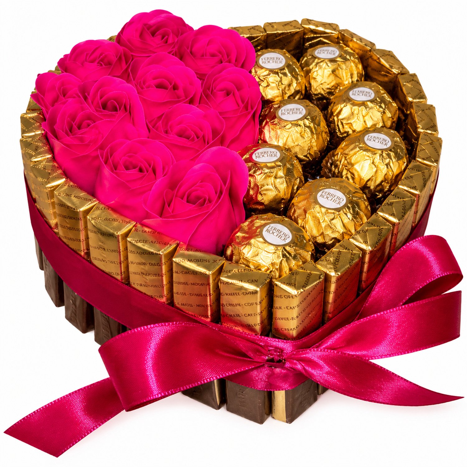 Nina’s Giftshop® Chocolade Geschenk Hart – Merci & Ferrero Rocher – Valentijn Cadeau – Roze Hart – Cadeau voor Haar – Liefde – Verjaardag – Kerst