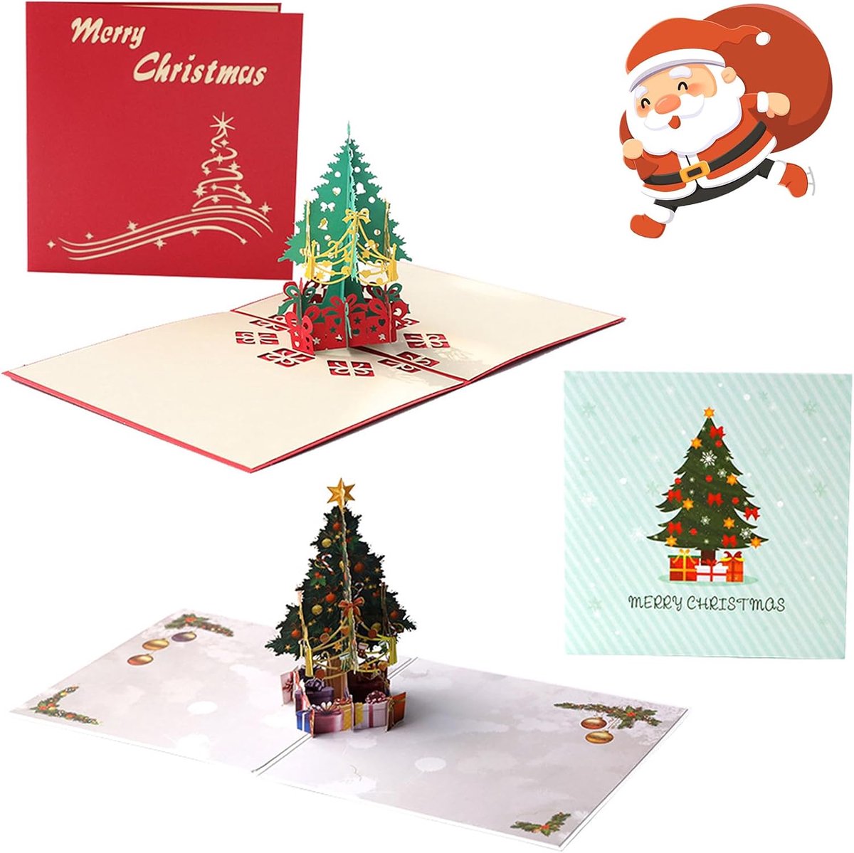 4 stuks 3D pop-up kerstkaarten, kerstkaarten voor Kerstmis, wensmodel kerstboom met envelop voor uw familie - ShopVlot