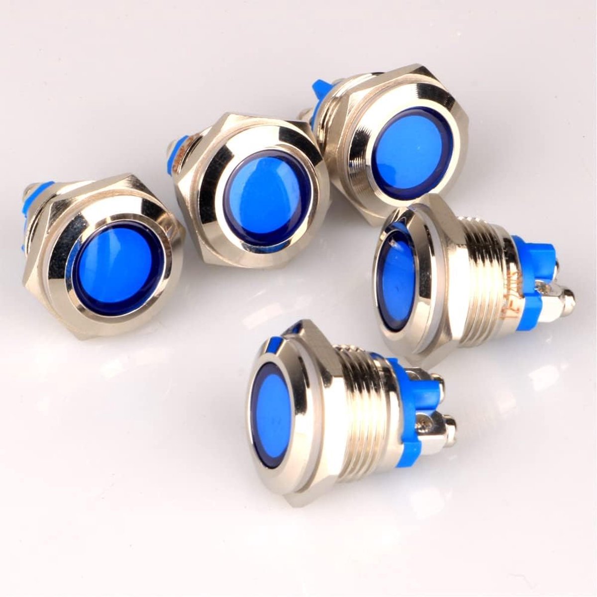 Guuzi 5 stuks 16mm Blauw LED Metalen Indicator Licht Waterdicht Signaal Lamp met Draad, 12V-24V - ShopVlot