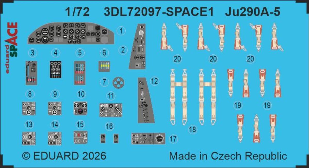 Eduard Modelbouwdecoratie - 3DL72097 SP - Accessoires Set voor Junkers Ju 290A-5 - Photo-etch