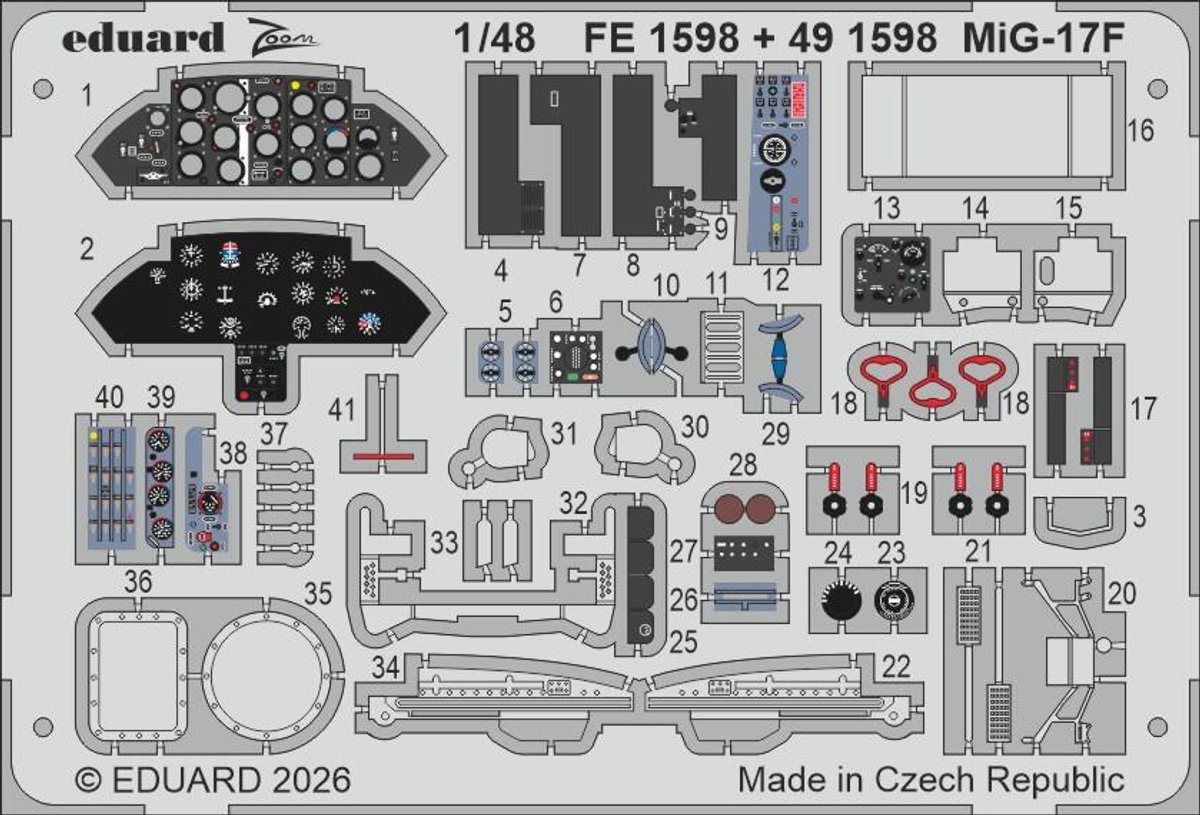 Eduard Modelbouwdecoratie - FE1598 ZOOM - Accessoires Set voor Mikoyan-Gurevich MiG-17F - Photo-etch