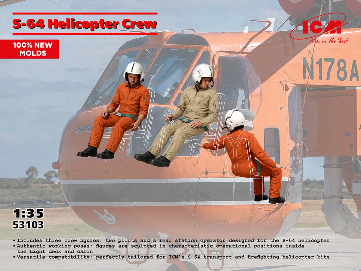ICM Modelbouwpakket Militaire voertuigen - 53103 S-64 Skycrane Bemanning - 3 Figuren Plastic - 1:35 - Modelbouw