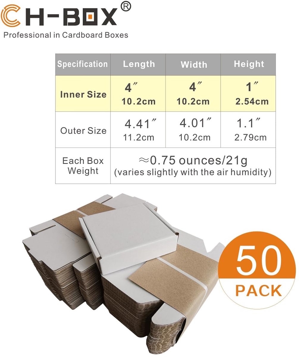 CH-BOX Corrugated Mailer, Cardboard Kleine Shipping Boxes, Binnenmaat 4 "x 4" x 1", Oyster White (Pack van 50) - ShopVlot