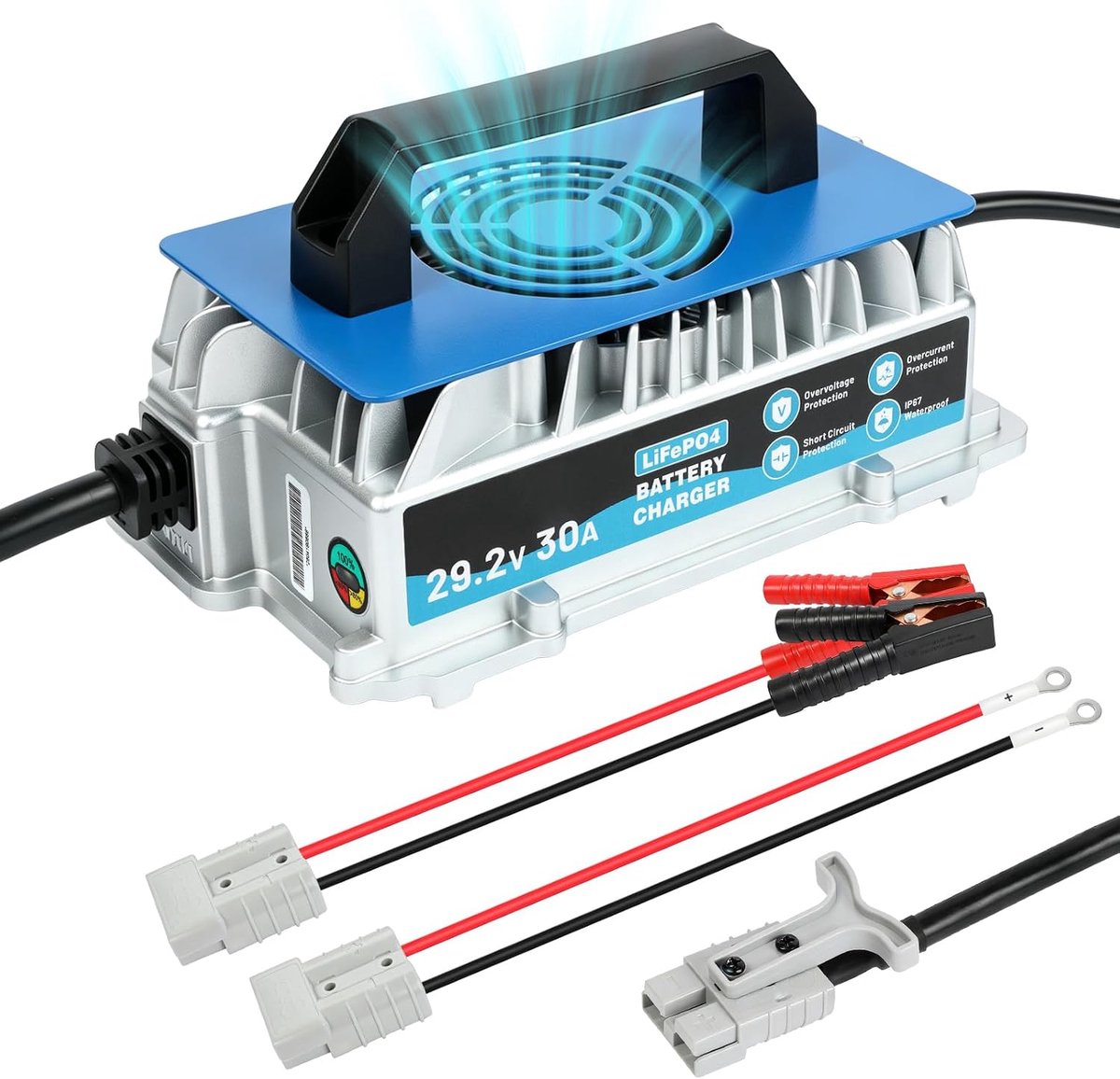 KAISAL LiFePO4-oplader, 29,2 V, 30 A, LiFePO4-acculader voor 24 V/25,6 V lithiumbatterij, 0 V geactiveerde - ShopVlot