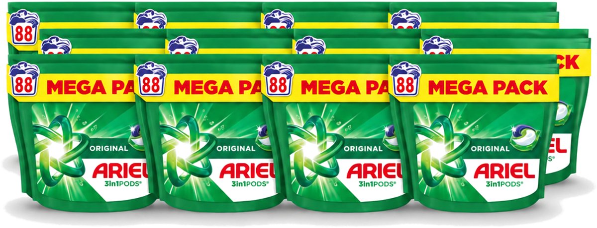 12 x Ariel - 3in1 Wasmiddel Pods - Original - 88 Pods - Voordeelverpakking - 12 stuks