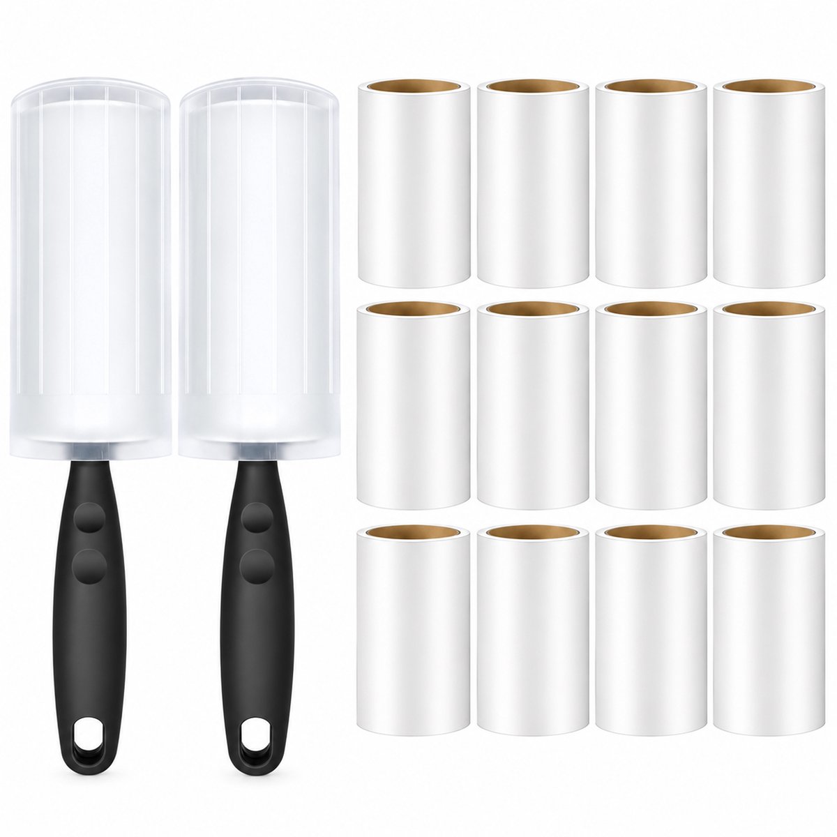 Kaiyaya - complete pluizenroller set - 2 handgrepen en 14 rollen - sterke kleefkracht - voor huisdierenhaar, pluizen en stof - zwart