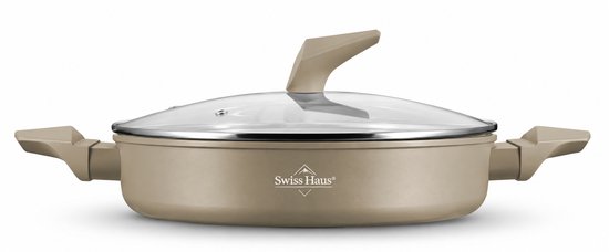 Swiss Haus® LLC28CH Hapjespan Inductie met Deksel - Ø 28 cm / 4.6 Liter - PFAS Vrij - Hapjespannen Voor Alle Warmtebronnen - Braadpan Met Sapphire™ Antiaanbaklaag - Champagne