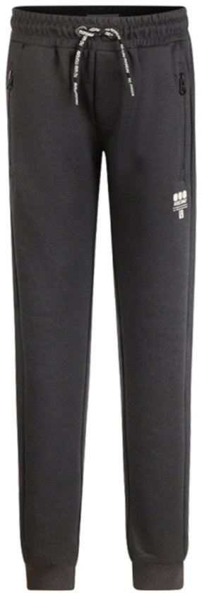 Donkergrijze joggingbroek met trekkoord en ritszakken. Logo op linkerbeen.