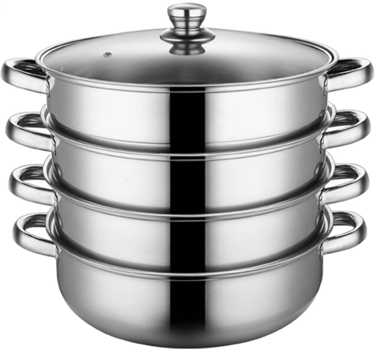 RVS Stoompan 28cm - 4-Lags Stoomkoker voor Groenten en Dumplings (18/8 RVS, Inductiegeschikt) - Met Deksel voor Gezonde Bereiding - Keukengerei