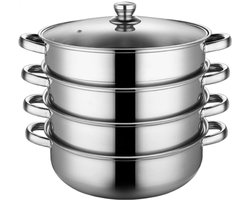 RVS Stoompan 28cm - 4-Lags Stoomkoker voor Groenten en Dumplings (18/8 RVS, Inductiegeschikt) - Met Deksel voor Gezonde Bereiding - Keukengerei