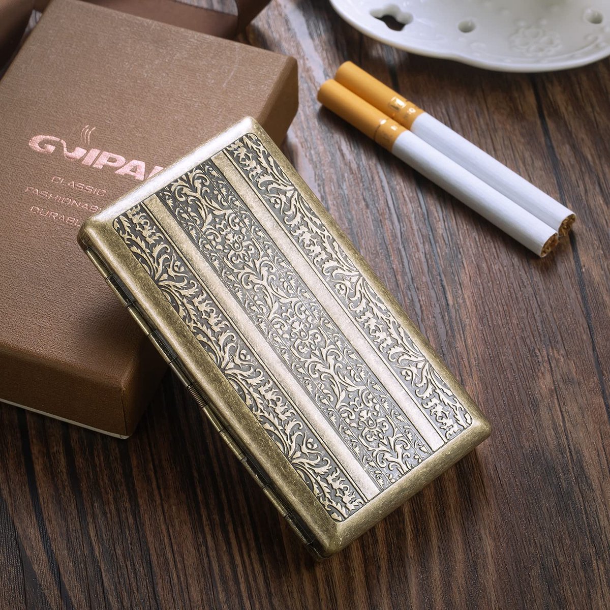 Vintage Cigarette Case Made of High Quality Stainless Steel - Antique Cigarette Box for Women and Women - ShopVlot